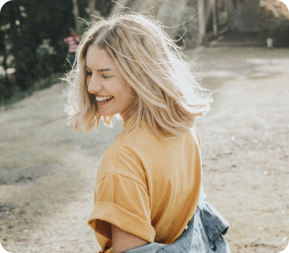 woman walking smiling